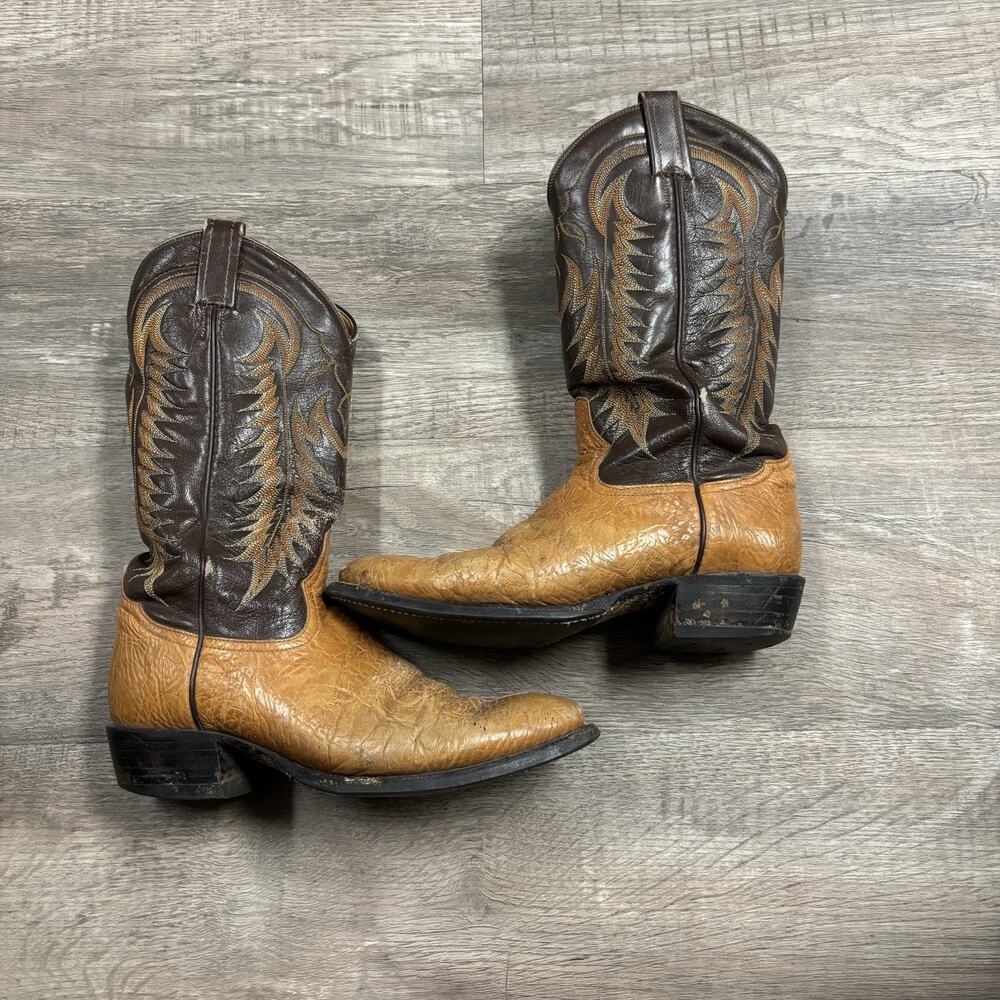 Vintage Tony Lama 6531 Men’s 9 B Cowboy Boots Shrunken Aztec Shoulder USA